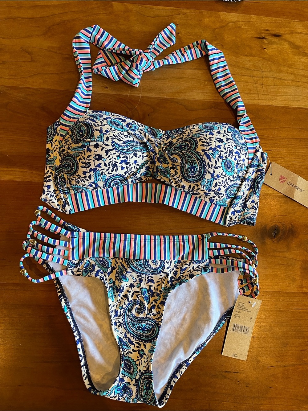 Cremieux Paisley Halter Neck Bikini Set in Blue/Aqua/Pink - Medium/Small - NEW!